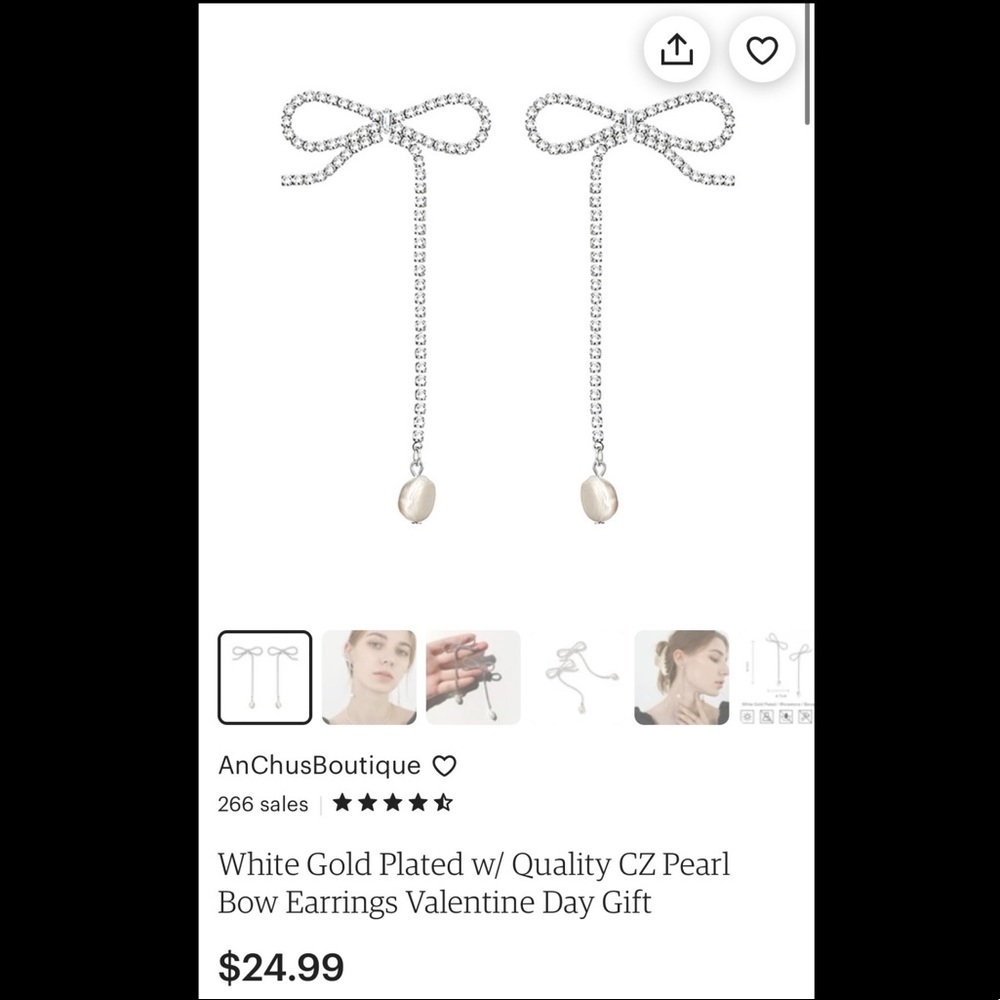 White Gold Plated with Quality CZ Pearl Bow Earrings